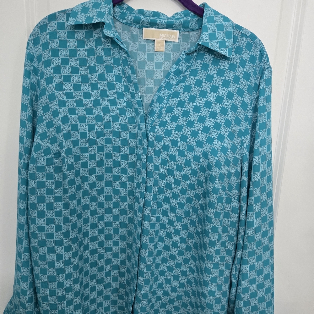 Michael Kors Teal Checkered Shirt